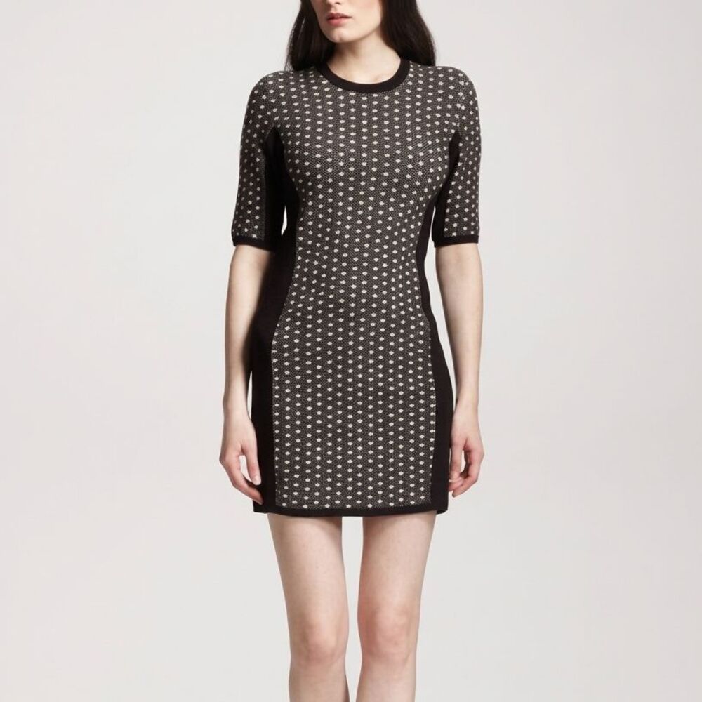 Rag & Bone Datia Combo Knit Sheath Dress Full Zip Short Sleeve Black White Small